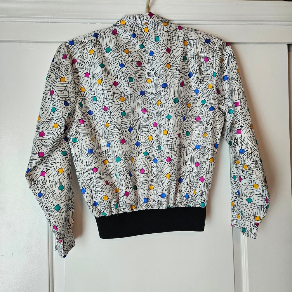 Vintage Windbreaker Size 12 Colorful Geometric 80s 90s Workout Party - Picture 2 of 10